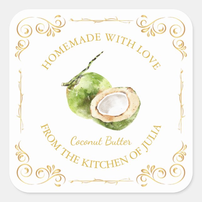 Vintage Homemade Coconut Butter Square Label (Front)