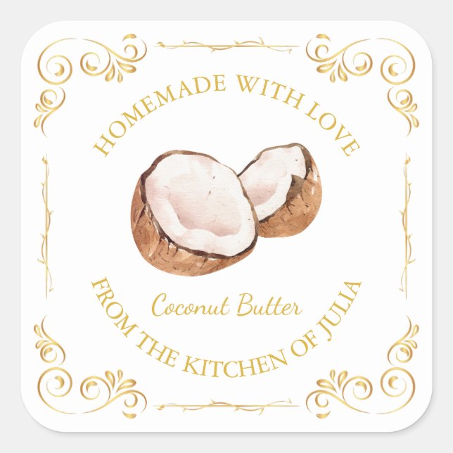 Vintage Homemade Coconut Butter Square Label (Front)