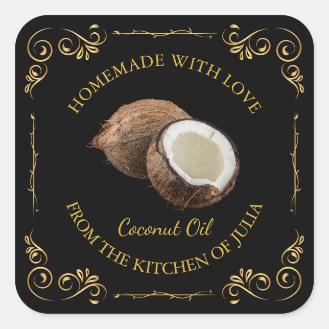 Vintage Homemade Coconut Oil Square Label (Front)