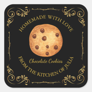Vintage Homemade Cookies Square Label l Black