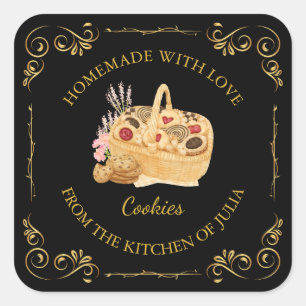 Vintage Homemade Cookies Square Label l Black