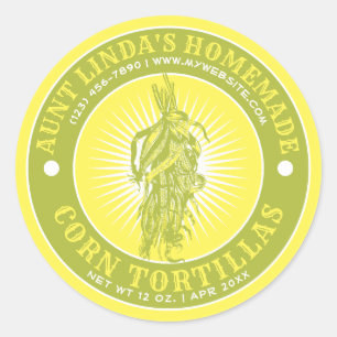 Vintage Homemade Corn Tortillas 2 colour Template Classic Round Sticker