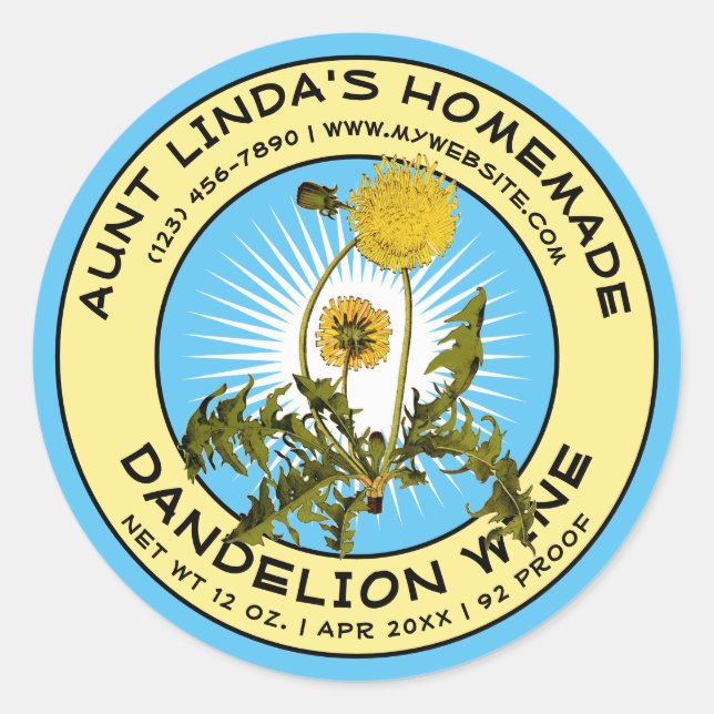 Vintage Homemade Dandelion Wine Label Template (Front)