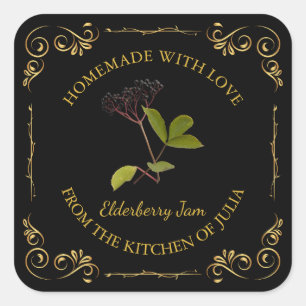 Vintage Homemade Elderberry Jam Square Label