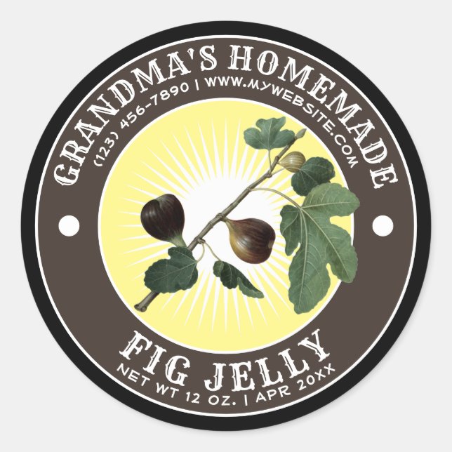 Vintage Homemade Fig Jelly Template Classic Round Sticker (Front)
