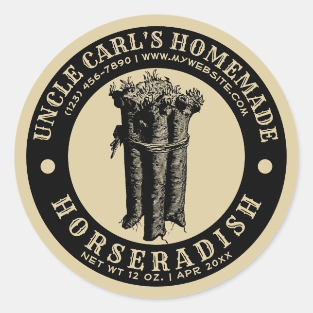 Vintage Homemade Horseradish Simple Classic Round Sticker (Front)