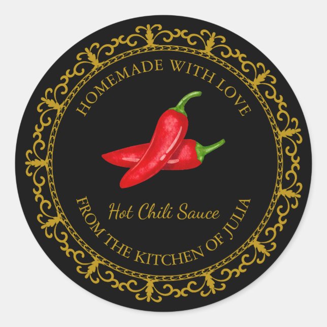 Vintage Homemade Hot Chilli Sauce Label l Black (Front)