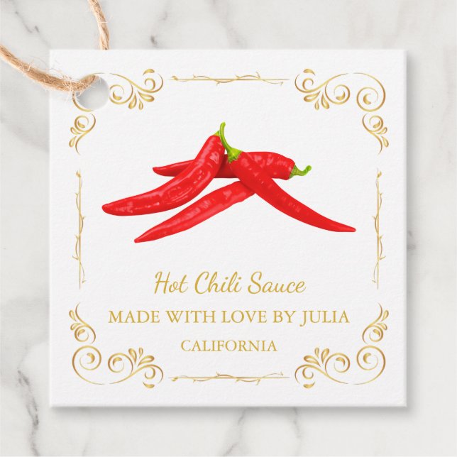 Vintage Homemade Hot Chilli Sauce Square Hang Tag (Front)