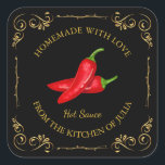 Vintage Homemade Hot Chilli Sauce Square Label<br><div class="desc">Special for you!</div>