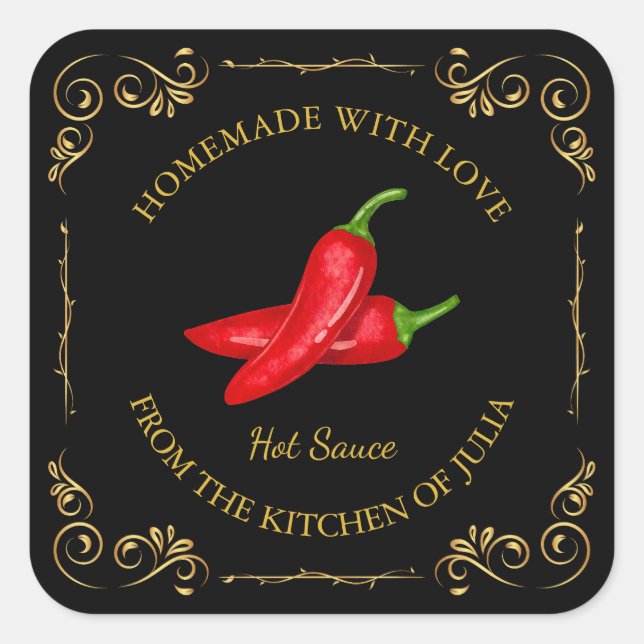Vintage Homemade Hot Chilli Sauce Square Label (Front)