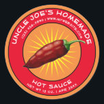 Vintage Homemade Hot Sauce Label Template<br><div class="desc">Easily create and customise labels for your products with this template. The jalapeno graphic was derived from antique seed catalogues. There are also graphics of cherries, strawberries, and pears in hidden layers of this template. You can easily replace these centre graphics with you own logo. You can adjust the colour...</div>