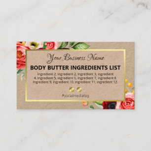 Vintage Homemade Ingredients Instructions Business Card