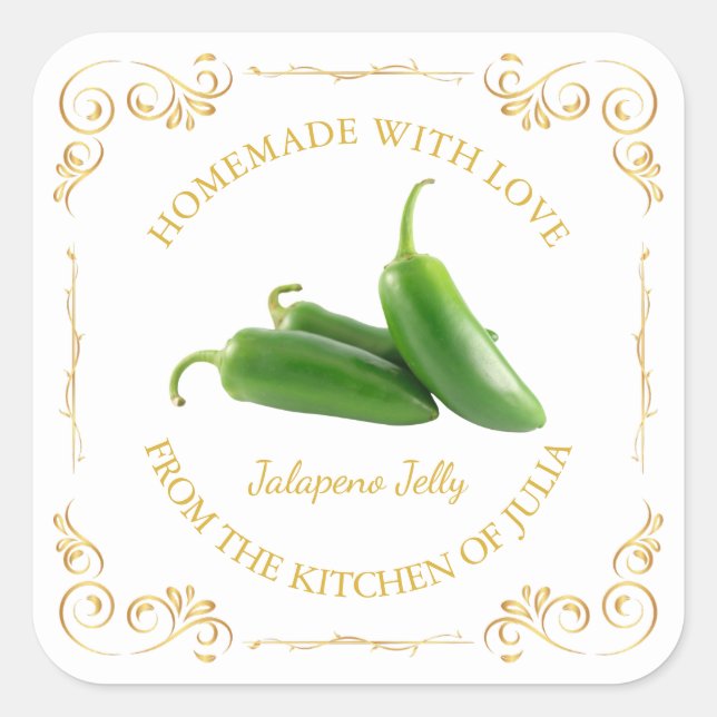 Vintage Homemade Jalapeno Jelly Square Label (Front)