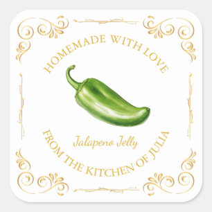 Vintage Homemade Jalapeno Jelly Square Label