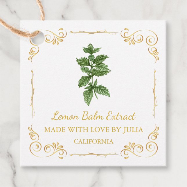 Vintage Homemade Lemon Balm Extract Square Tag (Front)