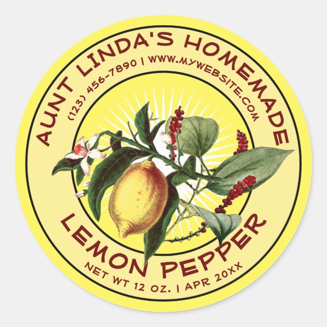 Vintage Homemade Lemon Pepper Label Template (Front)