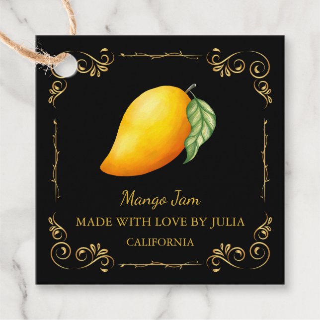 Vintage Homemade Mango Jam Square Hang Tag (Front)