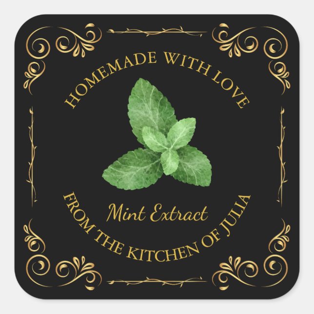 Vintage Homemade Mint Extract Square Label (Front)