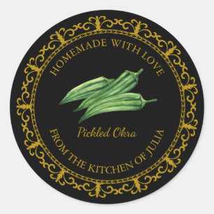 Vintage Homemade Okra Pickle Label l Black