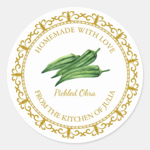 Vintage Homemade Okra Pickle Label l White