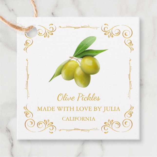 Vintage Homemade Olive Pickle Square Hang Tag (Front)