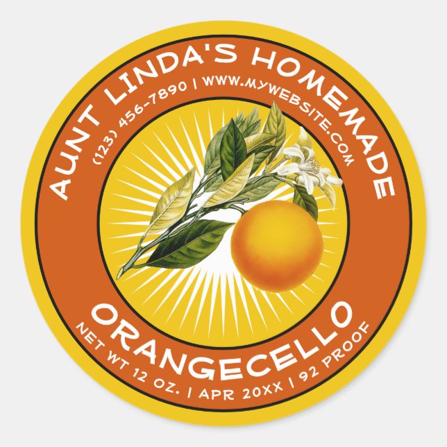 Vintage Homemade Orangecello Label Template (Front)