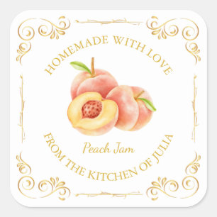 Vintage Homemade Peach Jam Square Label