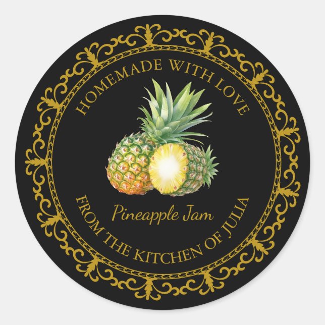 Vintage Homemade Pineapple Jam Label l Black (Front)