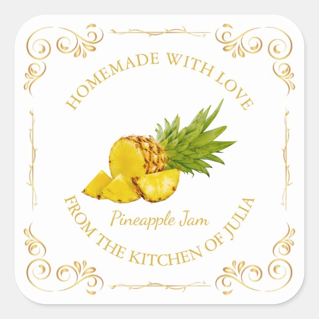 Vintage Homemade Pineapple Jam Square Label (Front)