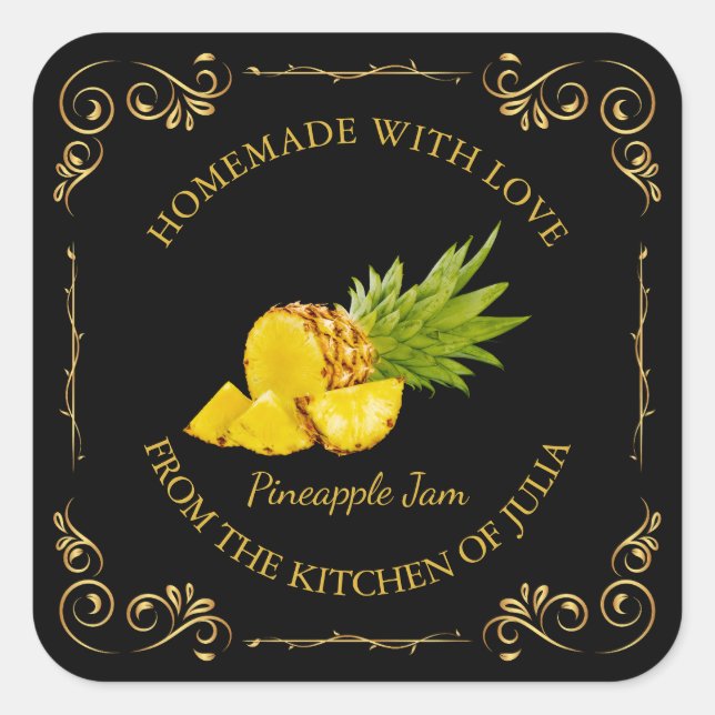 Vintage Homemade Pineapple Jam Square Label (Front)