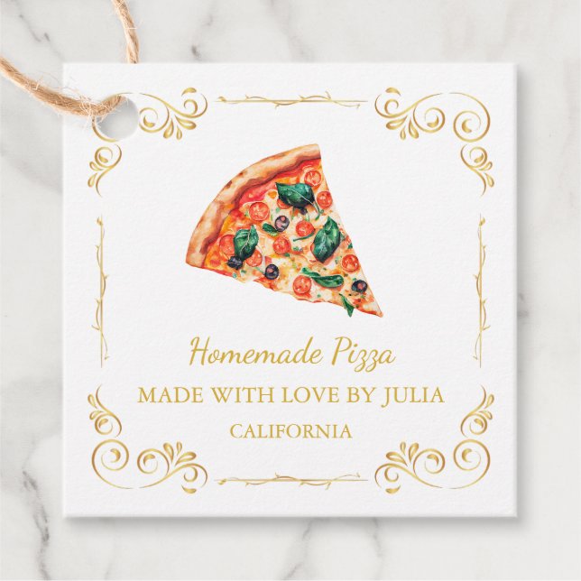 Vintage Homemade Pizza Square Hang Tag (Front)