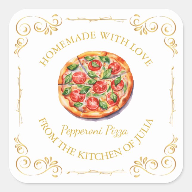 Vintage Homemade Pizza Square Label (Front)