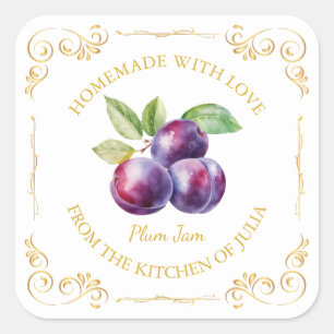 Vintage Homemade Plum Jam Square Label