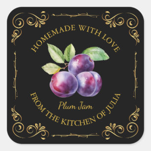 Vintage Homemade Plum Jam Square Label