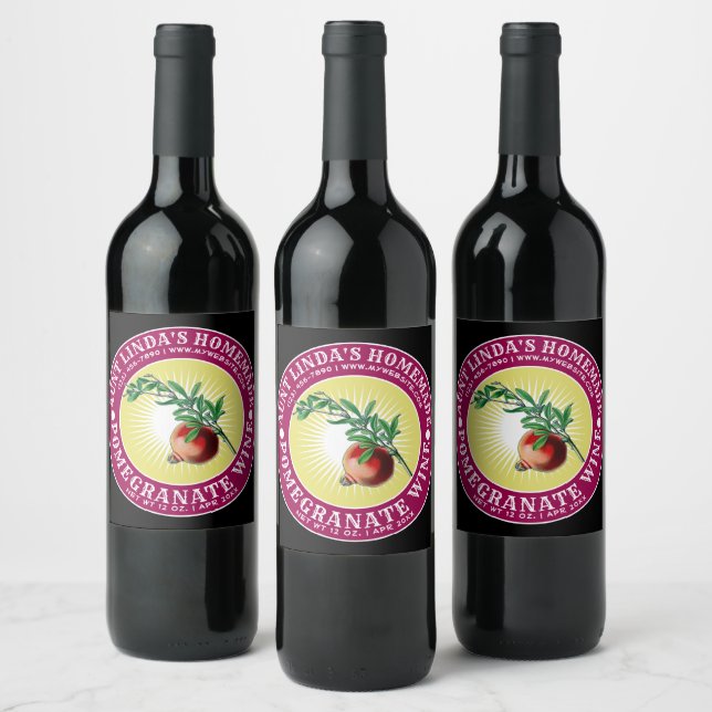 Vintage Homemade Pomegranate Wine Template Label (Bottles)