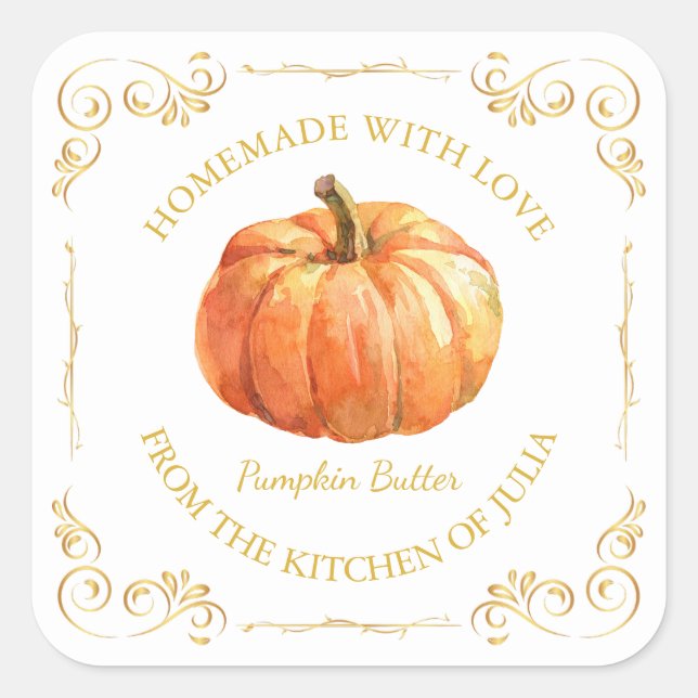 Vintage Homemade Pumpkin Butter Square Label (Front)
