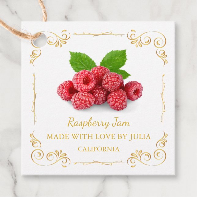 Vintage Homemade Raspberry Jam Square Hang Tag (Front)