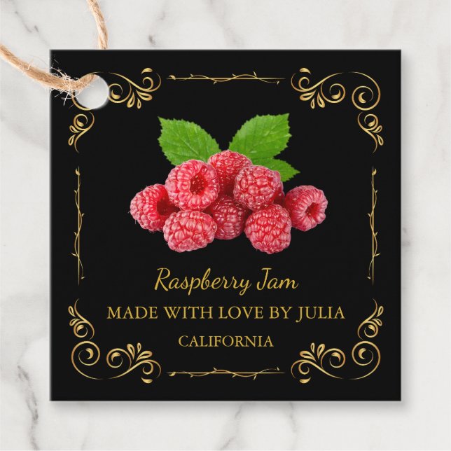 Vintage Homemade Raspberry Jam Square Hang Tag (Front)
