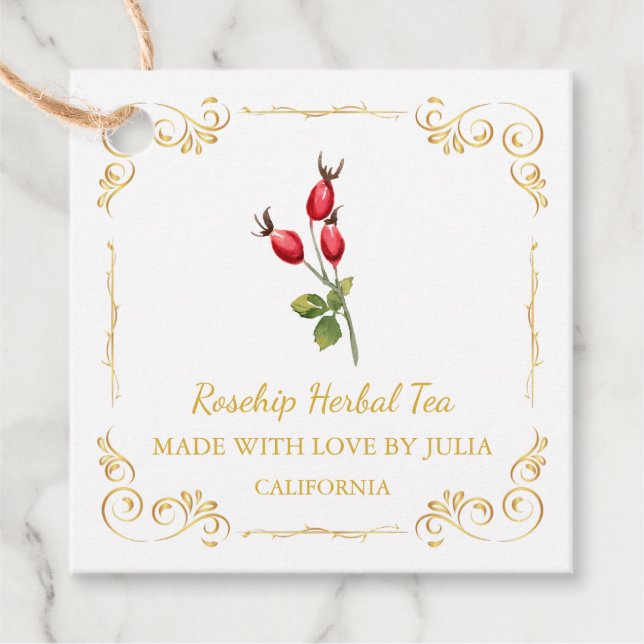 Vintage Homemade Rosehip Tea Square Hang Tag (Front)