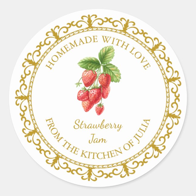 Vintage Homemade Strawberry Jam Label l White (Front)