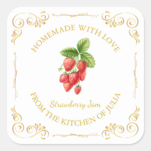 Vintage Homemade Strawberry Jam Square Label