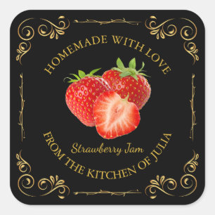 Vintage Homemade Strawberry Jam Square Label