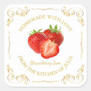 Vintage Homemade Strawberry Jam Square Label