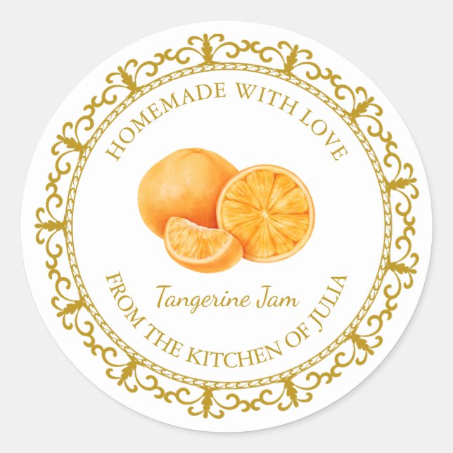 Vintage Homemade Tangerine Jam Label l White (Front)