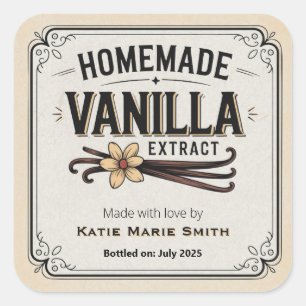 Vintage Homemade Vanilla Extract 3” Square Sticker