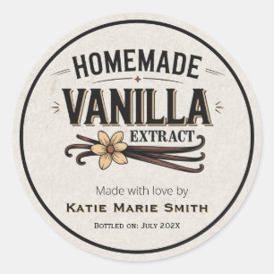Vintage Homemade Vanilla Extract Brown Classic Round Sticker
