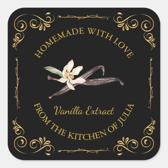 Vintage Homemade Vanilla Extract Square Label (Front)