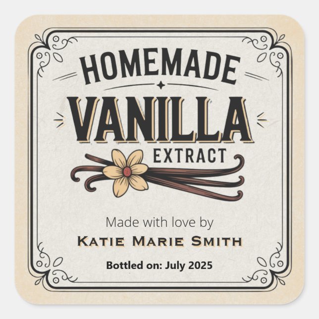Vintage Homemade Vanilla Extract Square Sticker (Front)