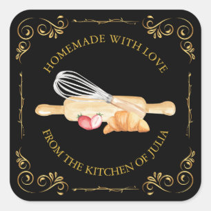 Vintage Homemade With Love Square Label l Black