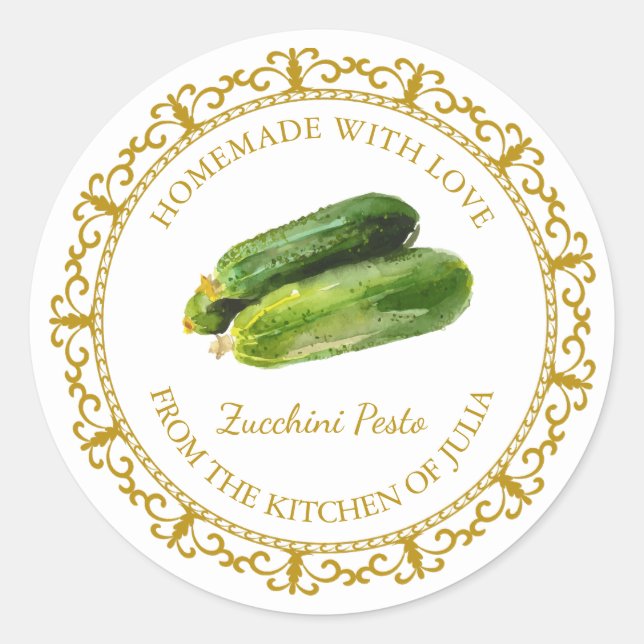 Vintage Homemade Zucchini Pesto Label l White (Front)